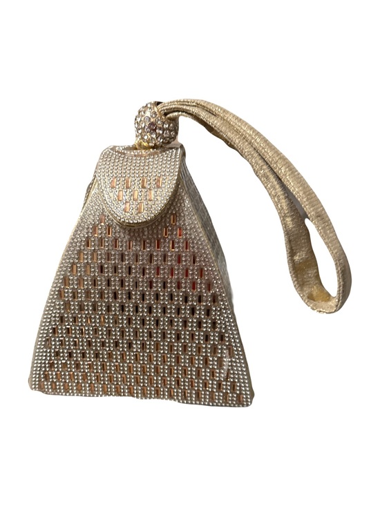 Handbags - Gold Evening Wristlet Bag with Crystal Accent